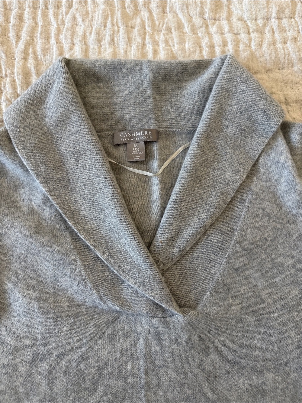 Charter Club Cashmere Shawl-Collar Sweater - Gray